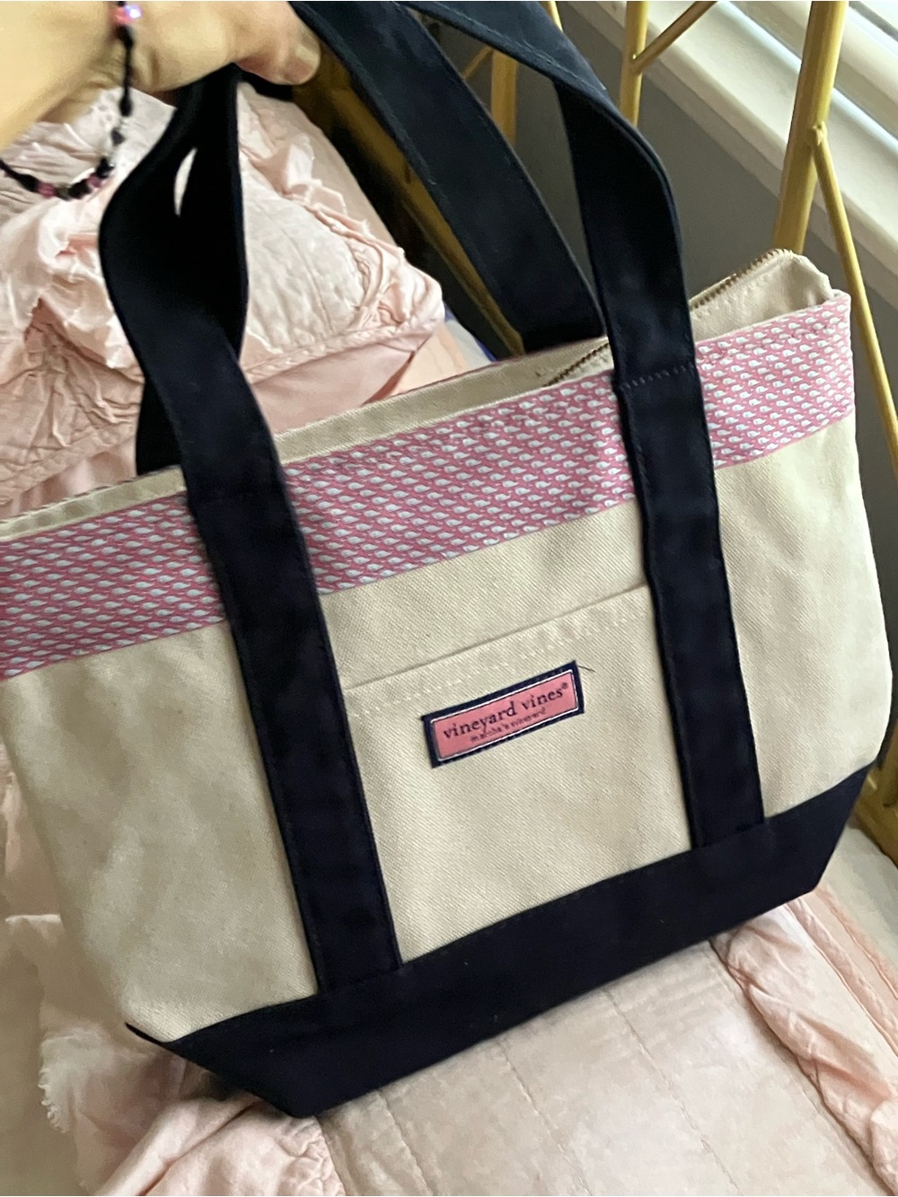 $85 NWT Vineyard Vines Pink Trim Canvas mini Tote Bag